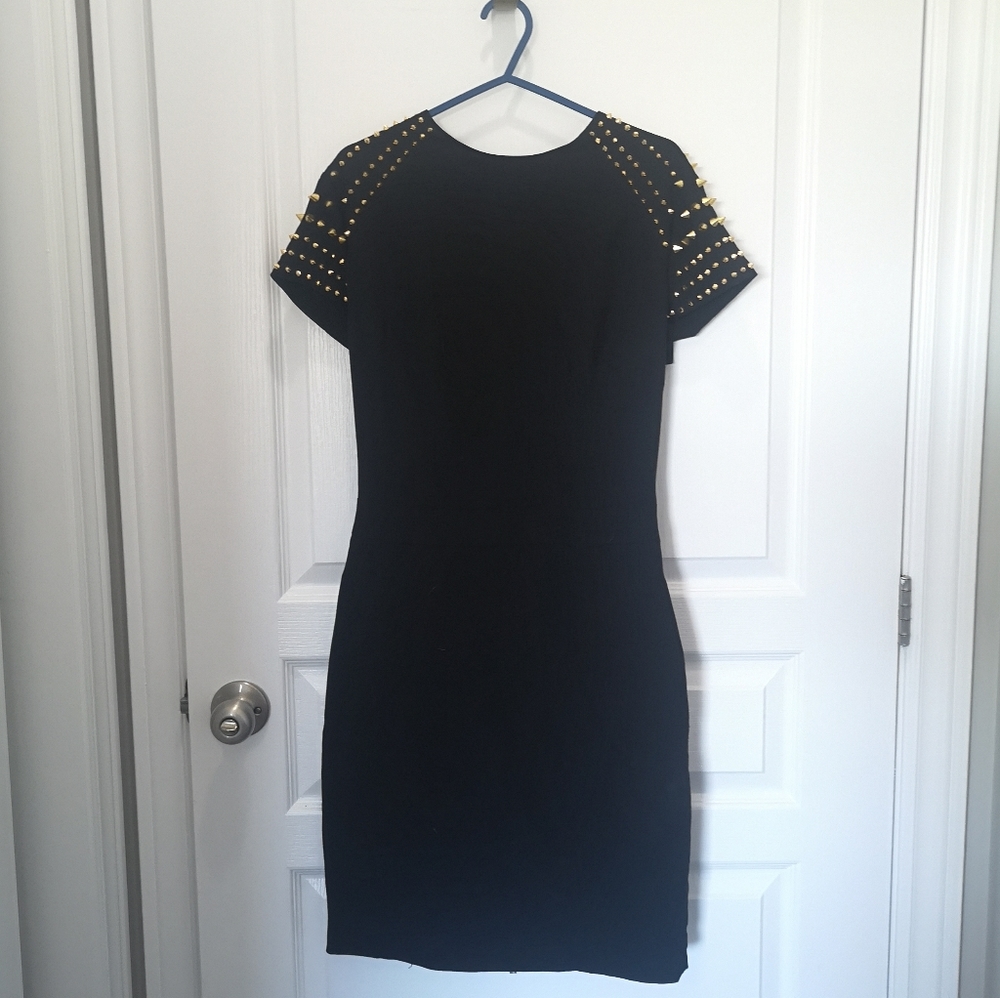 Celeb boutique gold studded black dress